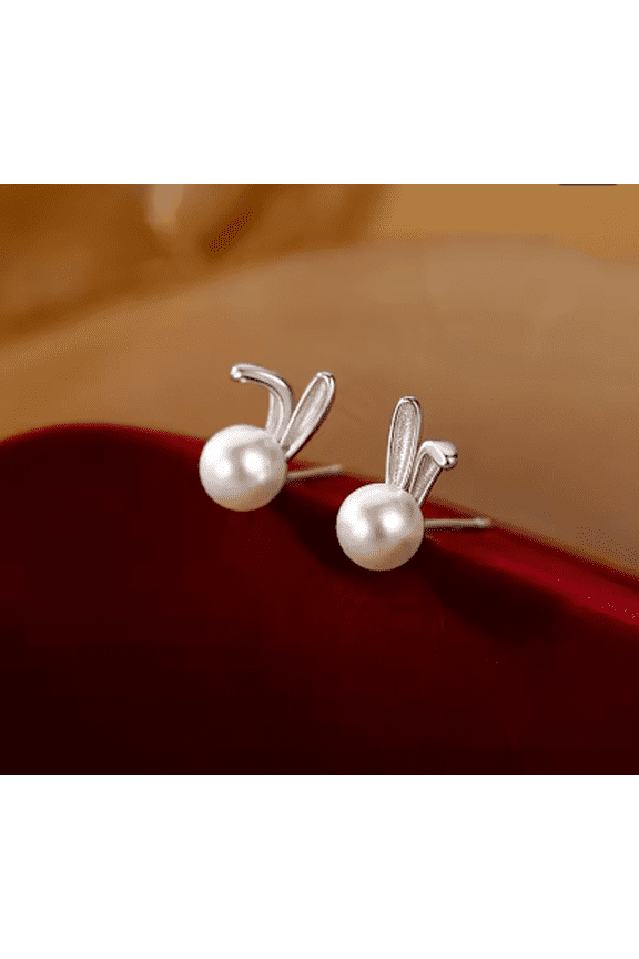 Rabbit Big Pearl Earrings Cute Pearl Animal Studs Earrings for Women CZ Bunny Studs Earrings Rabbit Earring for Animal Lover Jewelry