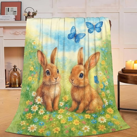 Rabbit Blanket Super Soft Warm Fluffy Fleece Flannel Bunny Animal Blanket Cozy Fuzzy Plush Stuff Bedding Blankets Gifts for Women Users men Women Adults 50"X40"