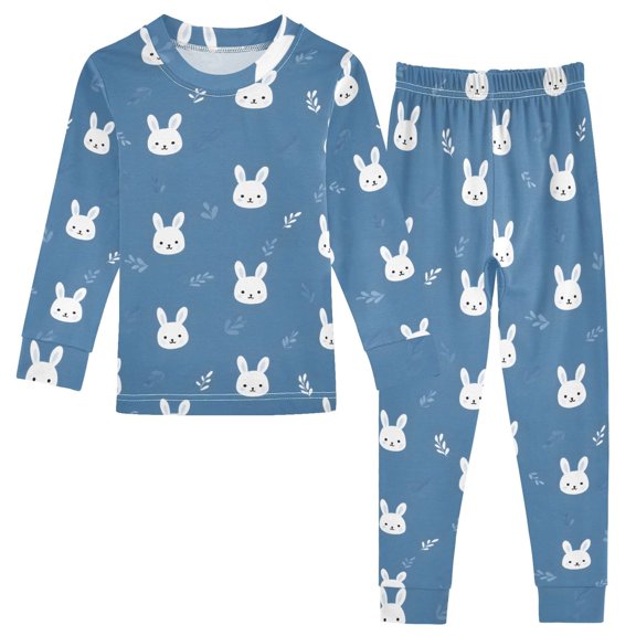 Rabbit Blue Background Pattern Cotton Pajamas 2 Piece Set Sleepwear Soft and Comfortable Homewear Nightwear