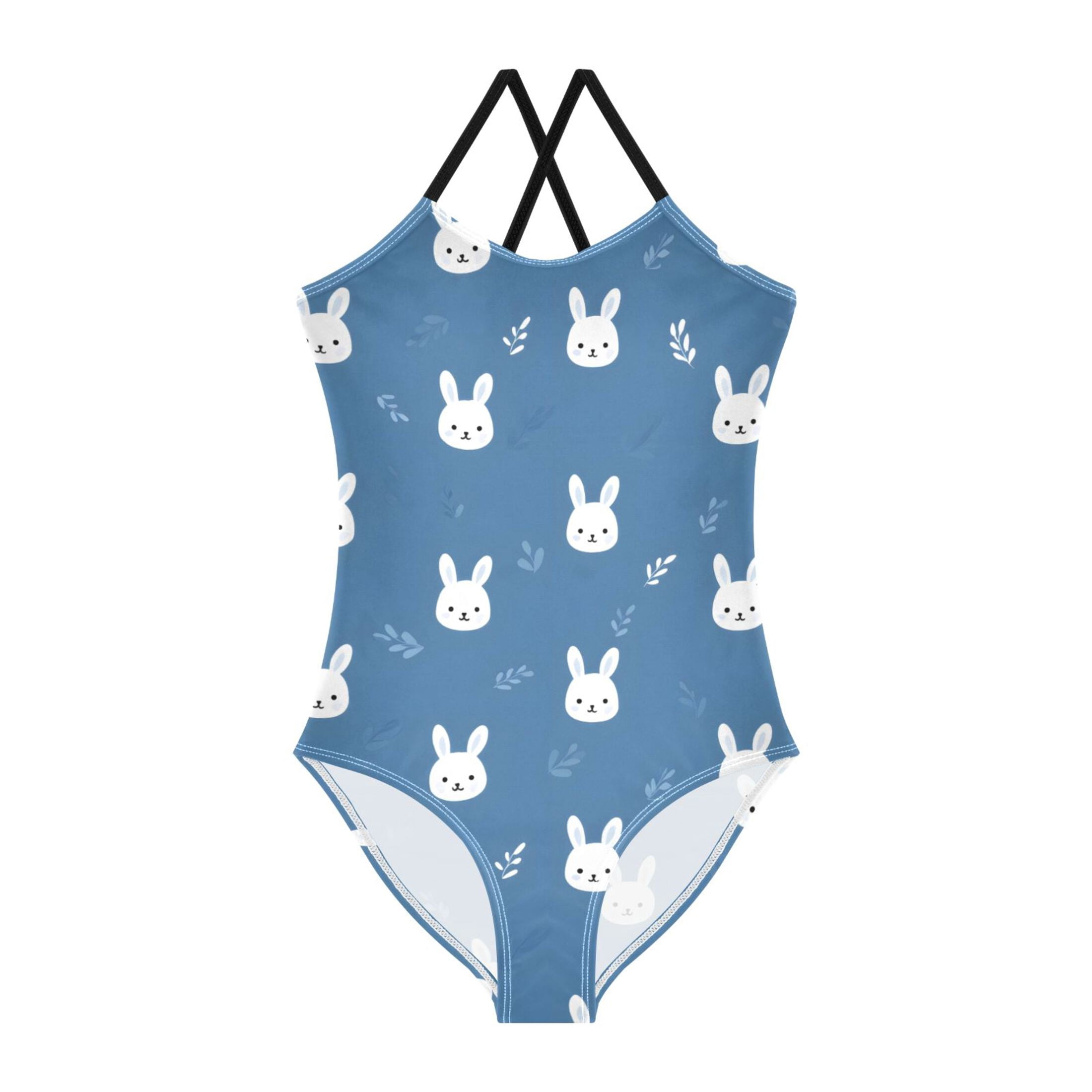 Rabbit Blue Background Pattern Girls' One-Piece Swimwear 3T-10T Soft ...