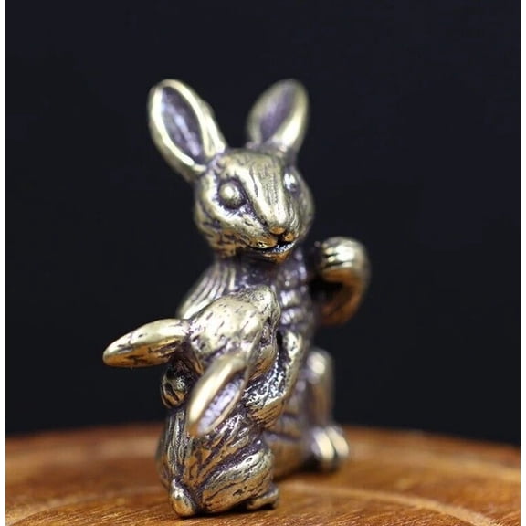 Rabbit Brass Animal Statue Small Sculpture Tabletop Figurine Home Decor Gifts