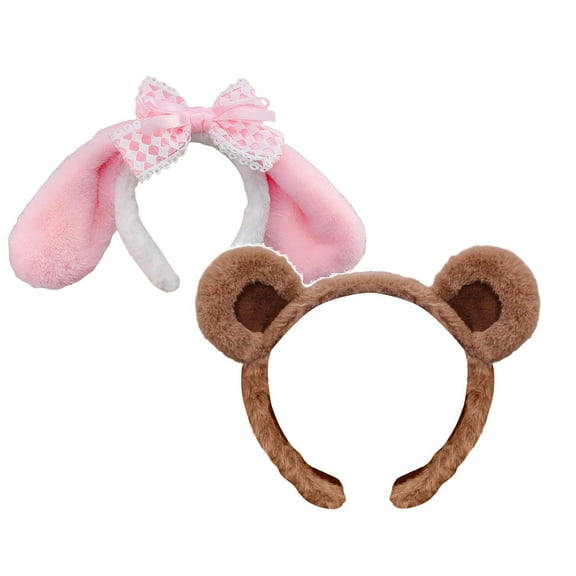 Rabbit/Brown Bear/Pink Rabbit Plush Ears Headband - Furry Bunny Ear Hair Hoop with Bow, Cute Headwear for Girls & Women, Party Accessory