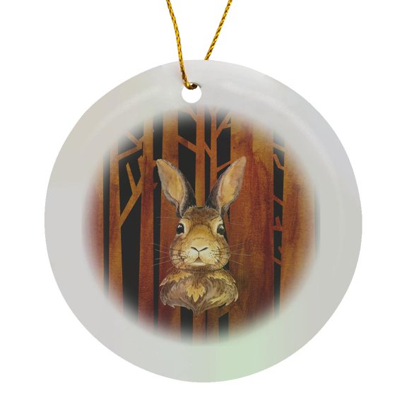 3drose, Rabbit Bunny Animal Animals Wild Forest Tree Nature Illustration, Circle Porcelain Ornament