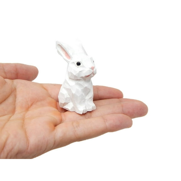 Rabbit, Bunny, Hare - Miniature Wooden Figurine - Small 2", Carving, Hand-Made, Decoration, Miniature Animals, Ornament, Small Animals