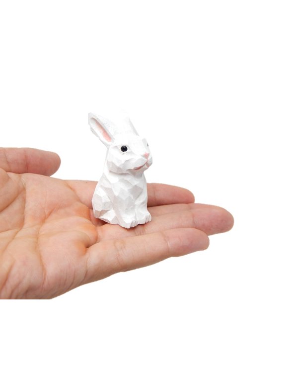 Rabbit, Bunny, Hare - Miniature Wooden Figurine - Small 2", Carving, Hand-Made, Decoration, Miniature Animals, Ornament, Small Animals