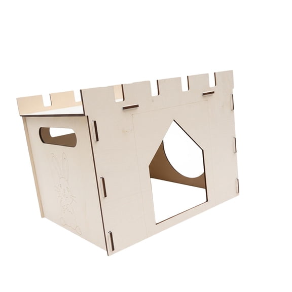 Rabbit Bunny Hideout House Wooden Castle Hamster House Cozy Bed for Hedgehogs Gerbils Small Animal Owners