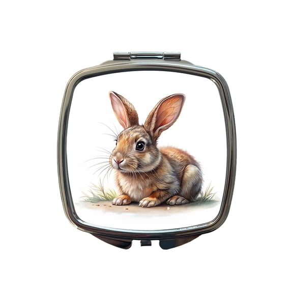 Rabbit Bunny Illustration Travel Makeup Handbag Purse Small Pocket Compact Mirror
