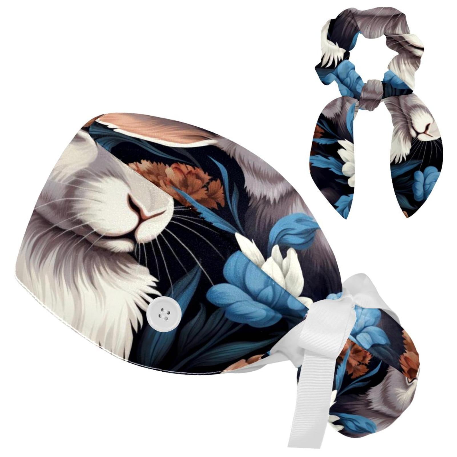 Rabbit Bunny Scrub Cap with Scrunchy and Buttons for Long Hair ...