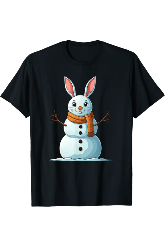 Rabbit Bunny Snowman Scarf Womens Mens T-Shirt