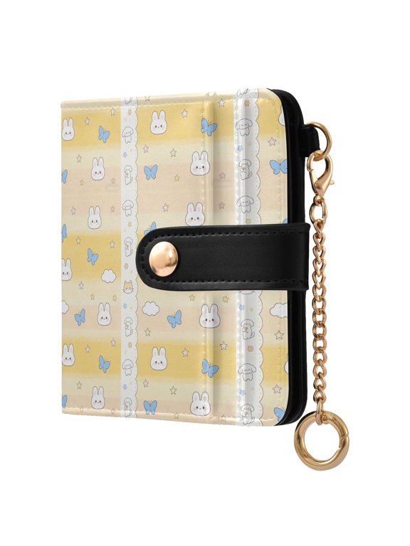 Rabbit Butterfly Cloud Small Wallet for Women RFID Blocking Bifold PU Leather Credit Card Holder with Zipper Coin Pocket Compact Cute Travel Purse Magnetic Snap 7 Card Slots