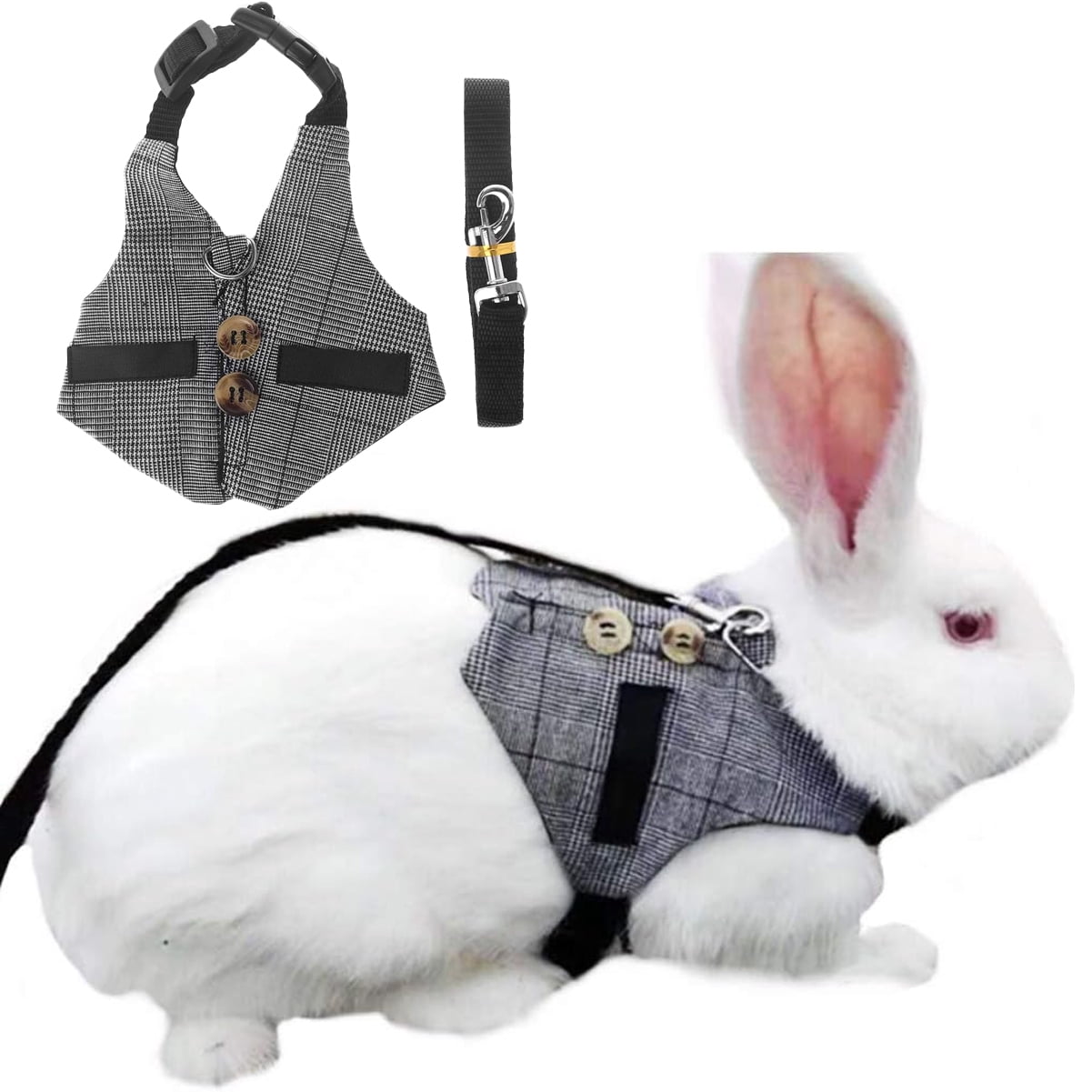 Rebit Button Rabbit Button Vest Harness and Leash Set, Small Animal Adjustable Soft ...