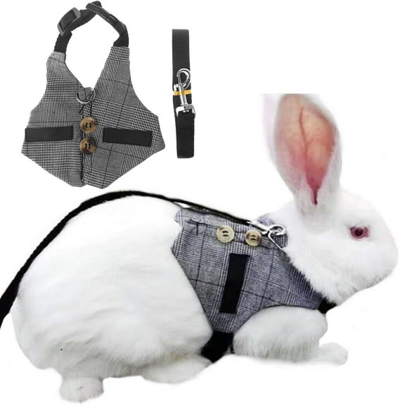 Rabbit Button Vest Harness and Leash Set, Small Animal Adjustable Soft Harness with Button Decor Formal Suit Style for Bunny Rabbit Kitten Small Animal Walking