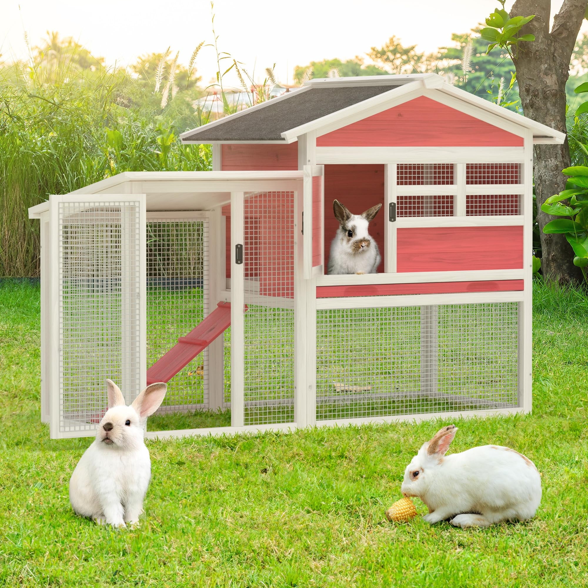 Rabbit Cage Indoor & Outdoor Rabbit Hutch Weatherproof Bunny Cage ...