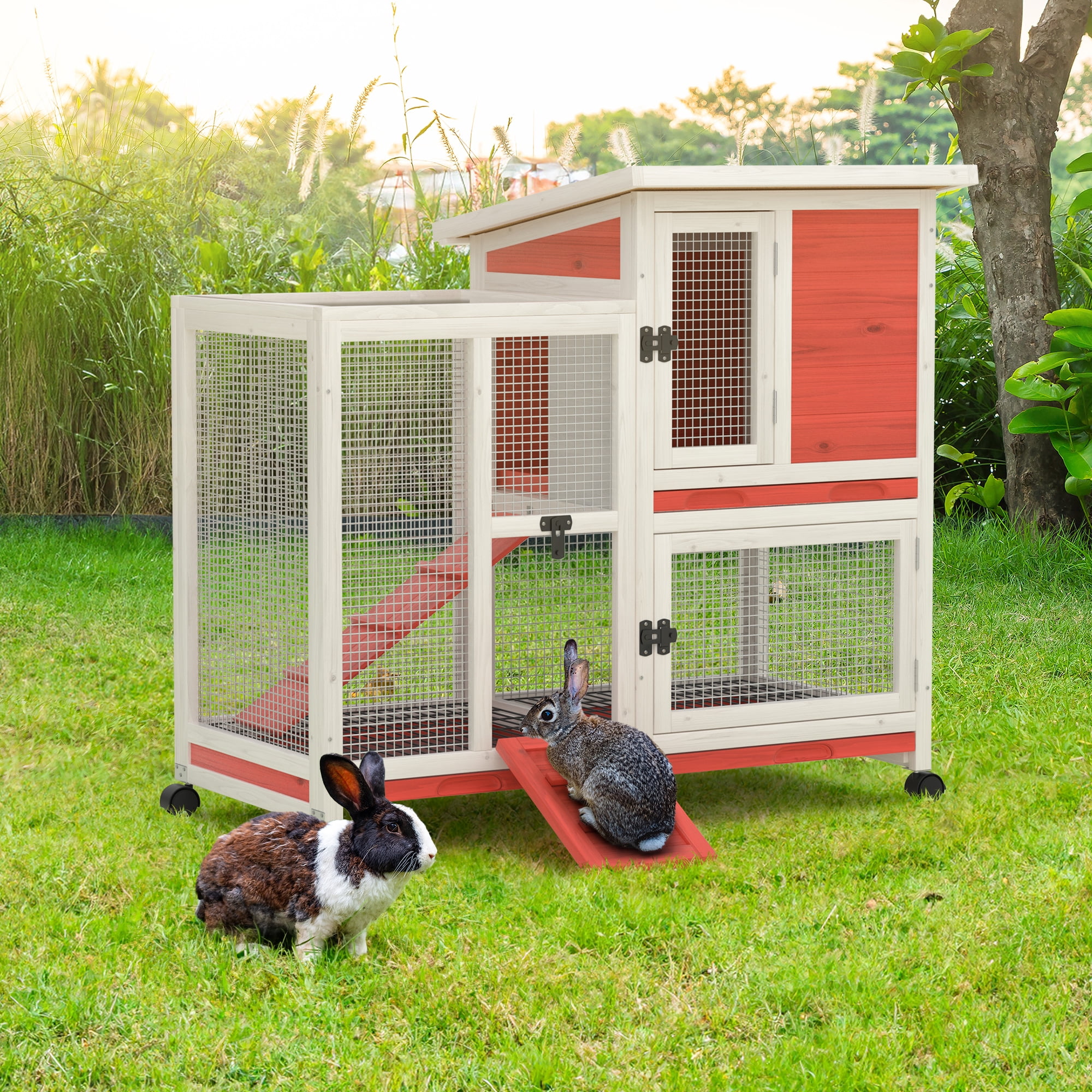 Rabbit Cage Indoor & Outdoor Rabbit Hutch Weatherproof Bunny Cage ...