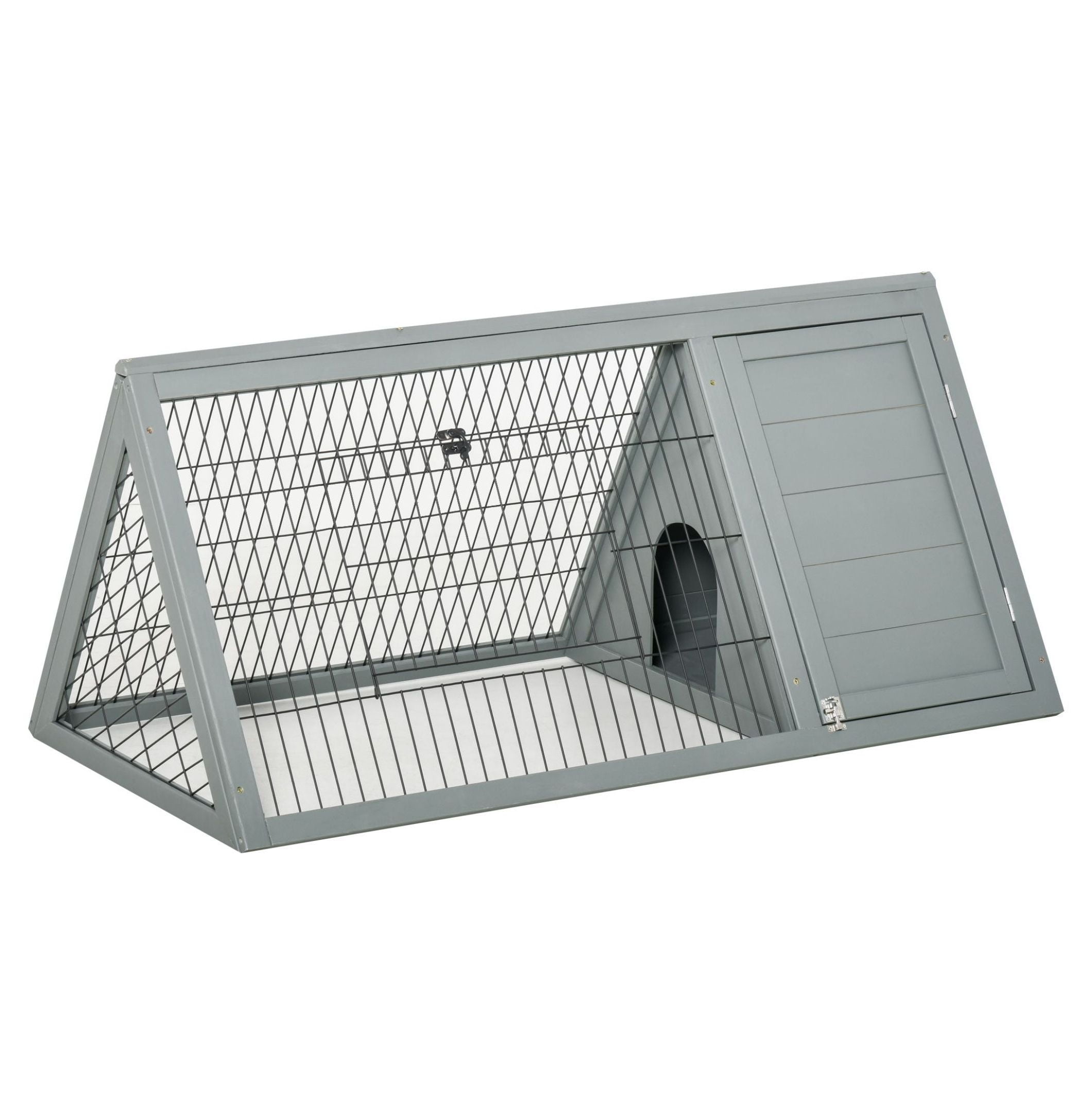 Rabbit Cage Outdoor, Wooden Rabbit Hutch 46x24 Outdoor Small Animal House with Run Ventilating Wire Gray