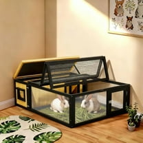 Rabbit Cage with Large Wire Mesh Activity Area and Weatherproof Nesting Box,Predator-Proof Small Pet Enclosure with Top & Side Opening Doors