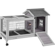 MEDEHOO Rabbit Cage with Wheels Bunny Hutch w/ Leak-Proof Tray, Rabbit Hutch for Outdoor and Indoor with Rest and Activity Area