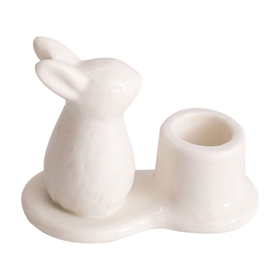 Rabbit Candlestick, Tabletop Ornament Taper Candle Stand Easter Table Decor Home Candle Holder Bunny Decor Egg Cup Ceramics Banquet Dining Table, 1 Pcs, 3.5x2.8"
