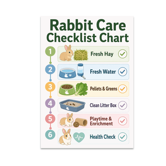 Rabbit Care Checklist Chart - Rabbit Enthusiast - 13x19 Poster Print