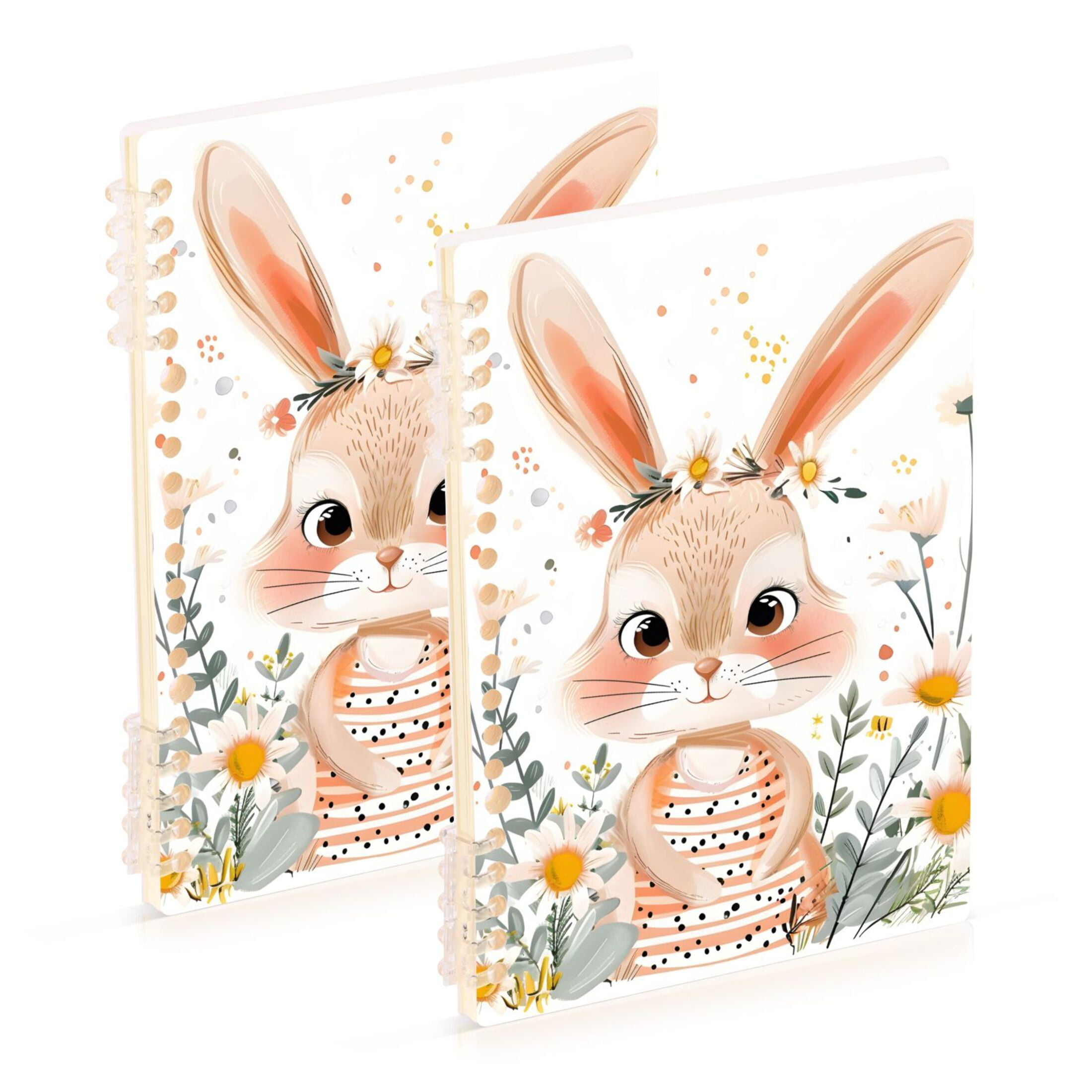 Rabbit Cartoon Bunny Flowers Ring Binder Notebook Journey Note Diary ...
