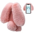 thumbnail image 1 of Rabbit Case for iPhone XR 6.1 Inch 2018, Cute 3D Bunny Ears Soft Furry Hairball Fuzzy Winter Warm Faux Fur Plush Fluffy Flexible TPU Bumper Protective Skin Cover for Women Girls - Pink, 1 of 5