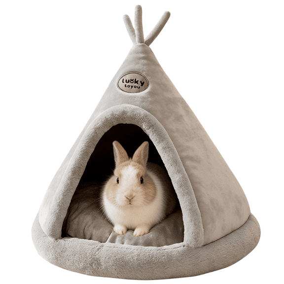 Rabbit Cave Bed, Comfortable Triangle Pet Teepee, Holiday Bunny Cave House and Bed, Extremely Cozy and Warm Tent for Cat Rabbit and Small Dog