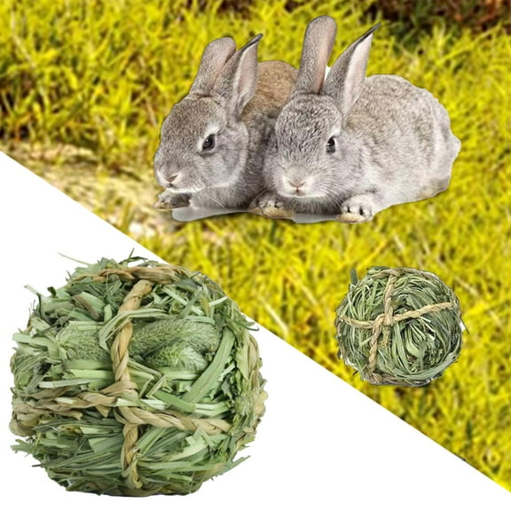 Rabbit Chew Toy Biting Grinding Timothy Grass Hay Ball Small Animals Molar Toys Cage Hanging Hamster Toys for Chinchillas Bunny Pet Snacks