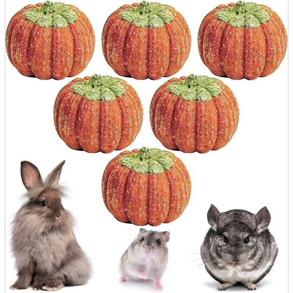 Rabbit Chew Toys 6pcs Guinea Pig Toys Pumpkin Timothy Grass for Bunny Guinea Pig Chinchilla Hamster Gerbil1.4in