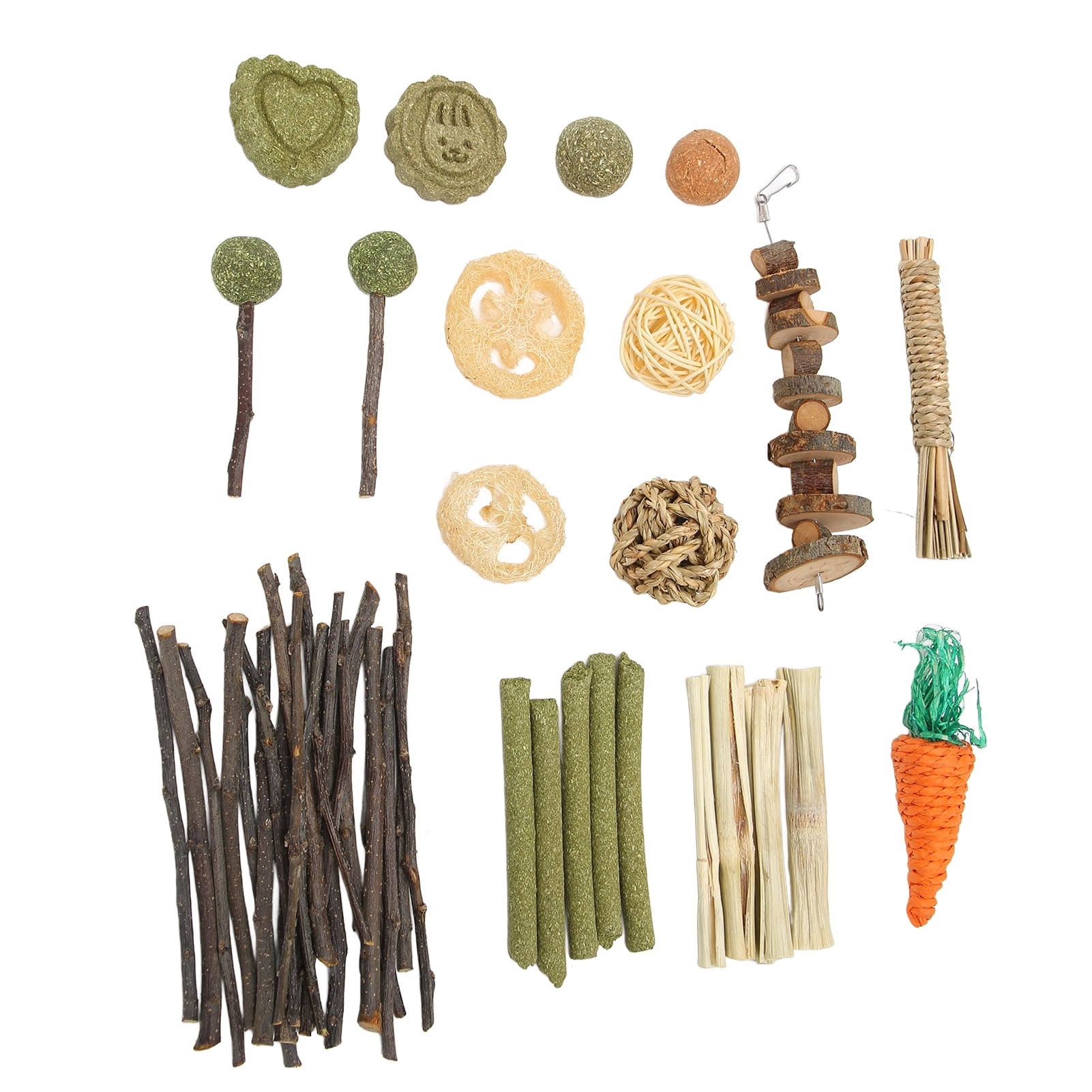 Rabbit Chew Toys Natural Bite String Rattan Ball Grass Cake Loofah Slices Sweet Bamboo Hamster