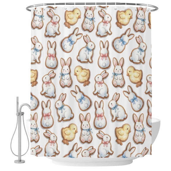 Rabbit Chicken Bathroom Shower Curtains with Hooks, Cute Abstract Animal Biscuit Art Easter Waterproof Fabric Washable Shower Curtain for Home Hotel Bathtub Decor 36x72 Inch