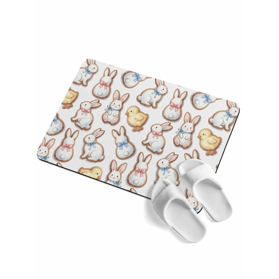 Rabbit Chicken Soft Diatomaceous Earth Mat, Cute Abstract Animal Biscuit Art Easter Absorbent Bath Mat Non Slip Rubber Backed Quick Dry Doormat Fit Under Door for Bathroom Kitchen 24"x36"