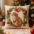 thumbnail image 1 of Rabbit in Christmas Wreath Pillow Cover – Festive Cotton Decorative Pillow Case with Whimsical Bunny Holiday Wreath Print for Sofa Bed Couch, Machine Washable Hidden Zipper Cozy Seasonal Accent, 1 of 6