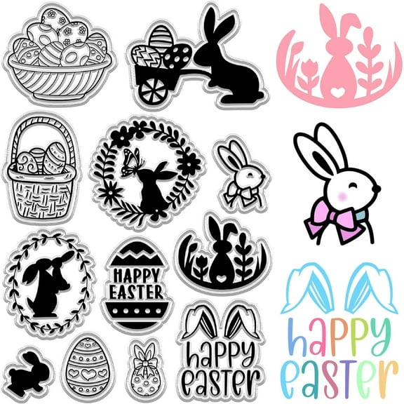 Rabbit Clear Stamps Happy Easter Words Eggs Butterfly Reusable Postmark Transparent Silicone Stamp Seals for Journaling Card Making Decor DIY Scrapbooking Supplies Album Decoration for DIY