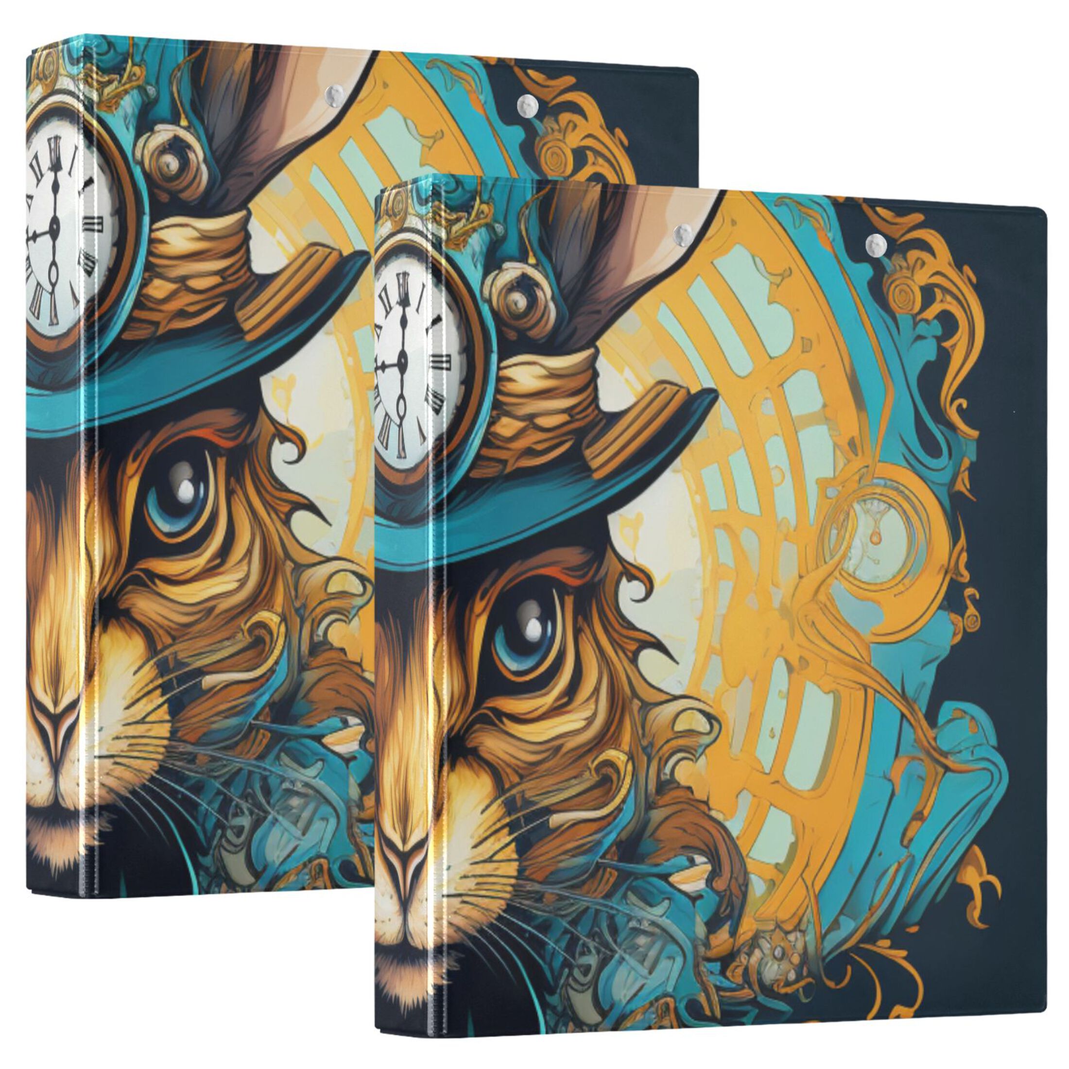 Rabbit Clocks Flowers 3 Ring Binders 1.5 inch Hardcover File Folders ...
