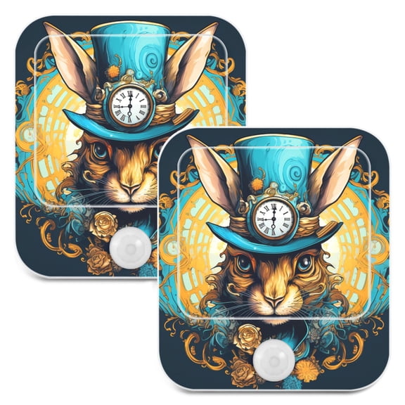 Rabbit Clocks Flowers Night Lights Plug into Wall LED with Auto Light Sensor Warm Light for Kids Hallway Bedroom Living Room Kitchen Bathroom Set of 2