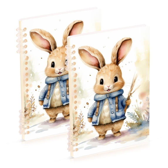 Rabbit Coat Leaves Ring Binder Notebook Journey Note Diary College Ruled Spiral Notebook Study Loose Leaf Paper A5 60 Pages