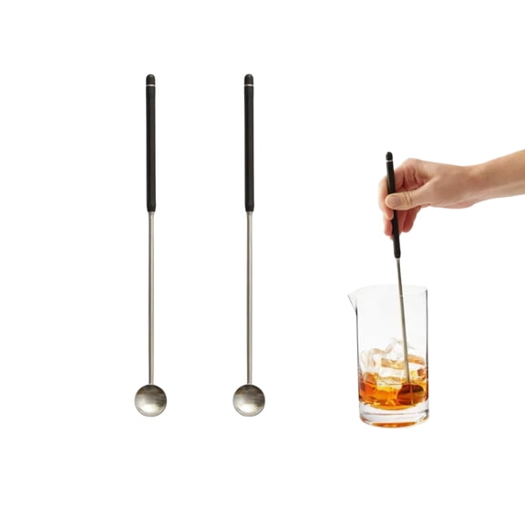 Rabbit Cocktail Spin Spoon with Rotating Handle, Set of 2 - Stainless Steel Bar Spoon for Mixing Craft Cocktails, Stirring Spirit Drinks, Bartender Tool & Essential Barware for Home & Restaurant Use