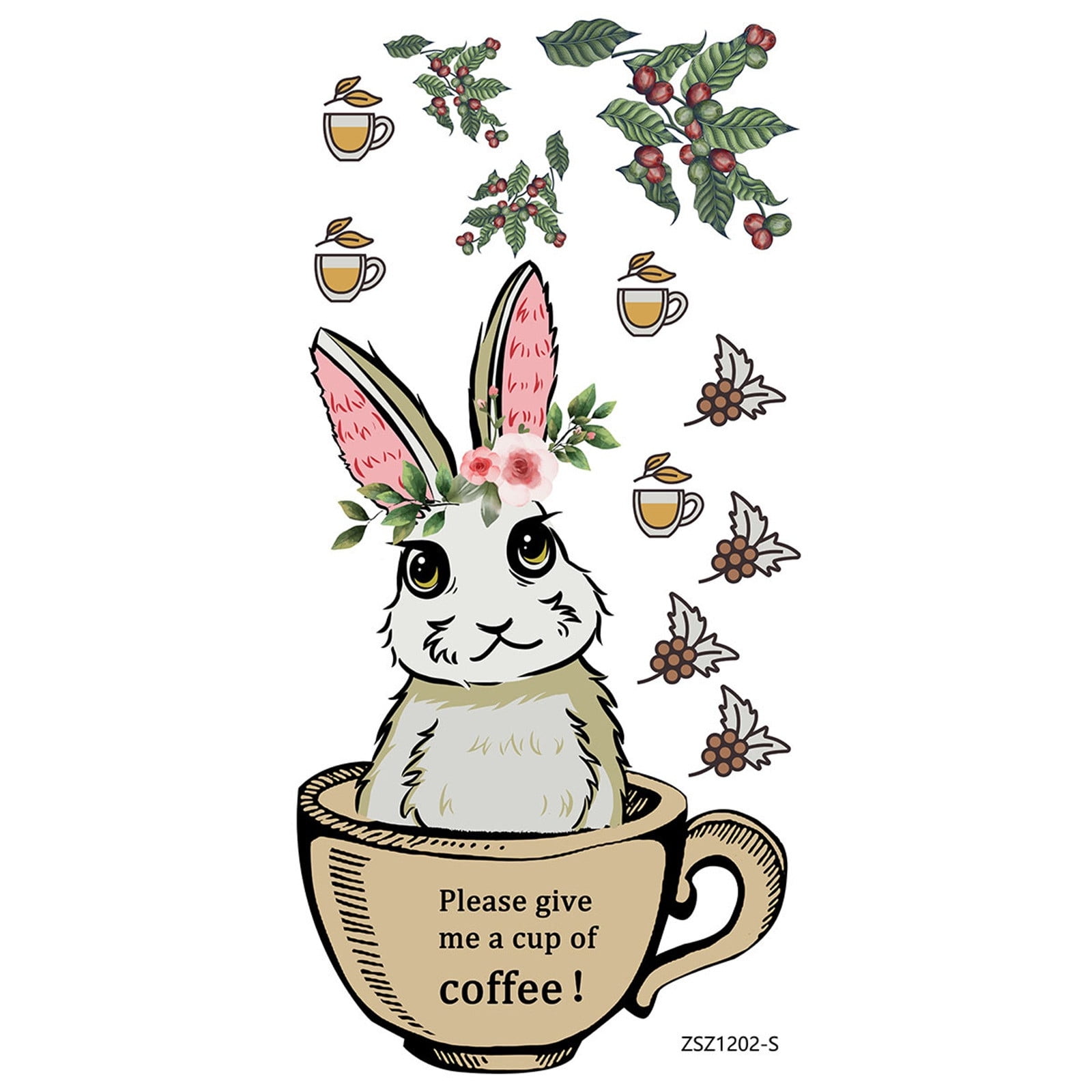 Rabbit Coffee Cup Time Wall Stickers Children's Room Window Background