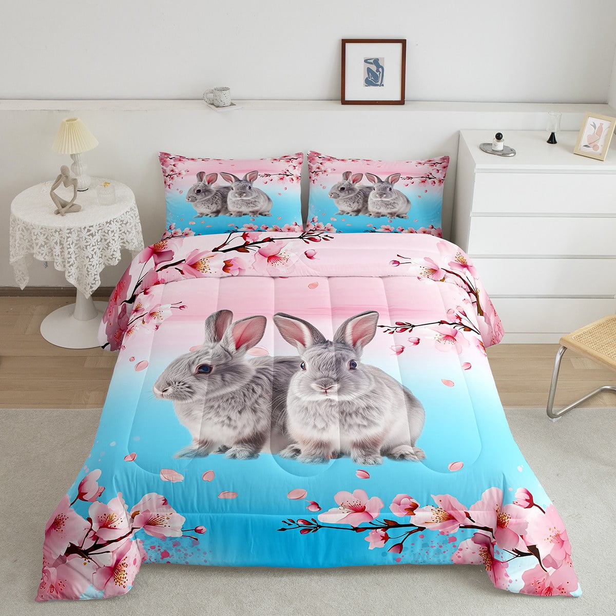 Rabbit Comforter Set Easter Wild Animal Twin Bedding Sets,Cherry ...