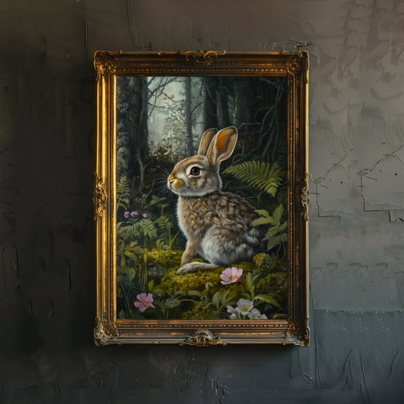 Rabbit Cottagecore Print Dark Academia Art Cottagecore Decor Antique Animal Illustration Rustic Nature Poster Vintage Wall Art