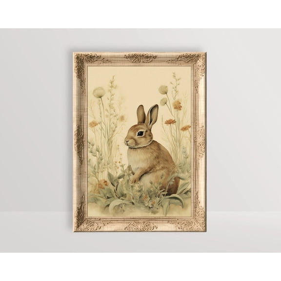 Rabbit, Cottagecore Wall Art, Vintage Animal, Bohemian Farmhouse Room Decor, Easter Bunny Art Print, Woodland Botanical #2198, Unframed Poster Size 24x36