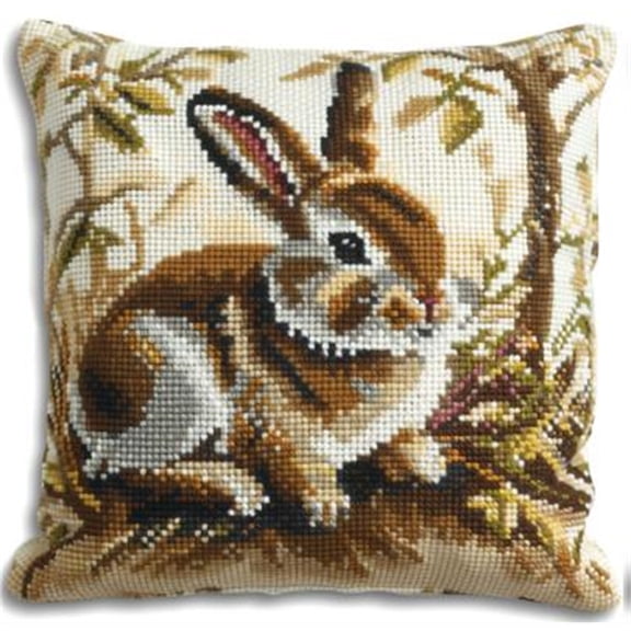 Rabbit Cross Stitch Kits Pre Stamped Pillowcase , 45X45cm , DIY Handmade Embroidered for Home Decor (11ct)