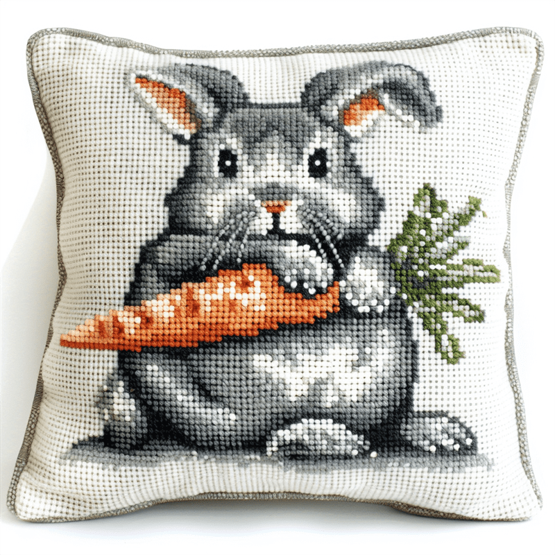 Rabbit Cross Stitch Pillow Cases Stamped Kits , 45X45CM , Cross Stitch Kits for Beginner (11 Count)