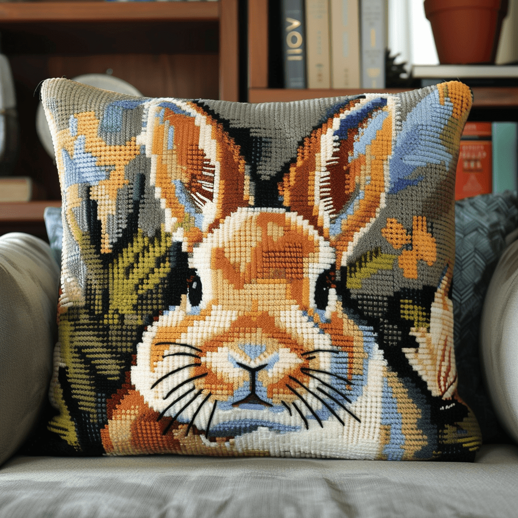 Rabbit Cross Stitch Pillow Kit , 45X45cm , Cross Stitch Kits for Adults (11ct)
