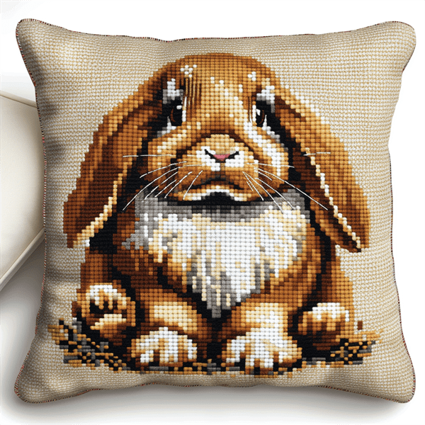 Rabbit Cross Stitch Pillow Kit DIY , 45X45cm , Cross Stitch Kits for Adults (11ct)