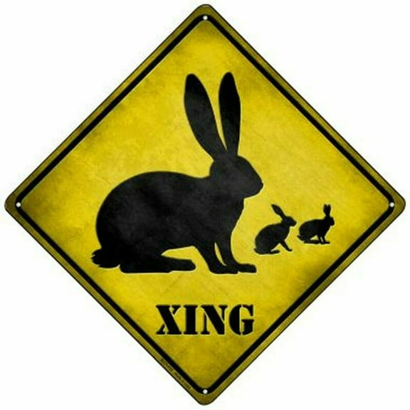 Rabbit Crossing Metal Sign yellow caution xing bunny easter Size: 8 inch x 8 inch