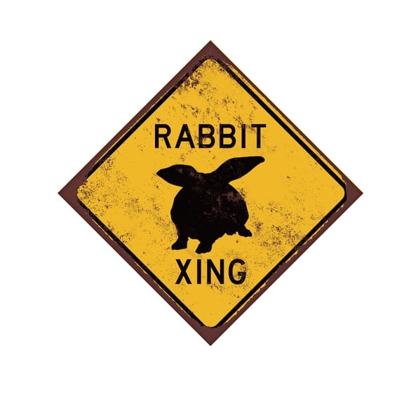 Rabbit Crossing Sign, Xing, Caution, Small Pet Gift, bunny, Rabbit Gift, Hutch sign - Rusted or New Style Sign Size: 12 inch x 12 inch