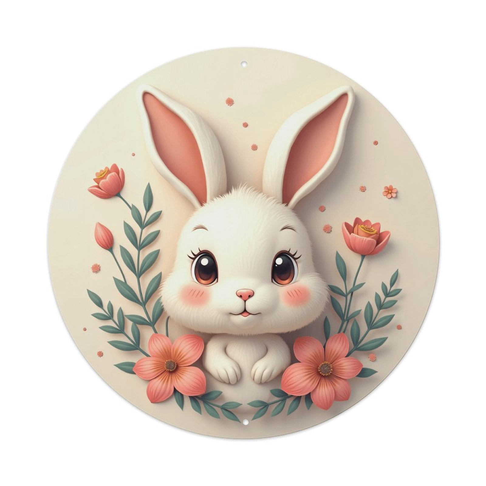 Rabbit Cute Cartoon Vintage Round Metal Tin Sign Nostalgic Metal Sign ...