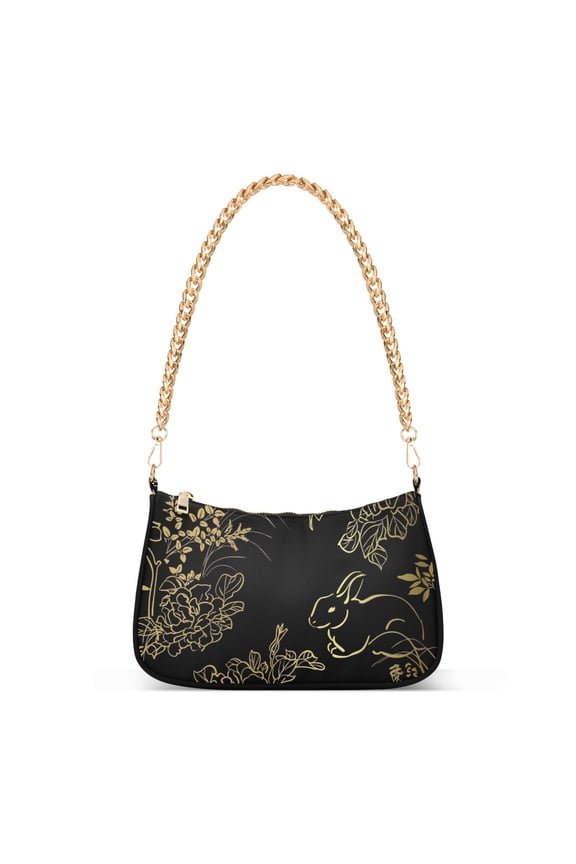 Rabbit Cute Flower Womens Chain Shoulder Bag Tote Handbag Clutch Hobo Purse with Zipper for Travel Casual