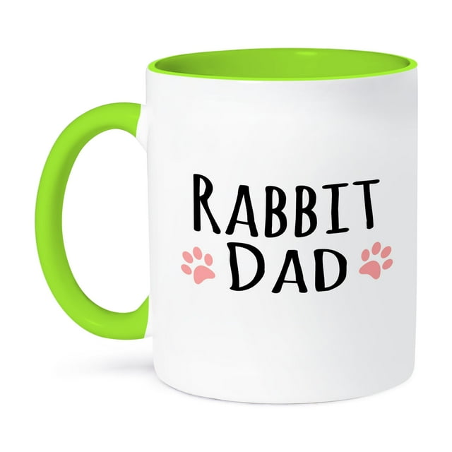 3dRose, Rabbit Dad - for bunny rabbit lovers and pet owners - with pink paw prints, 11oz Two-Tone Green Mug
